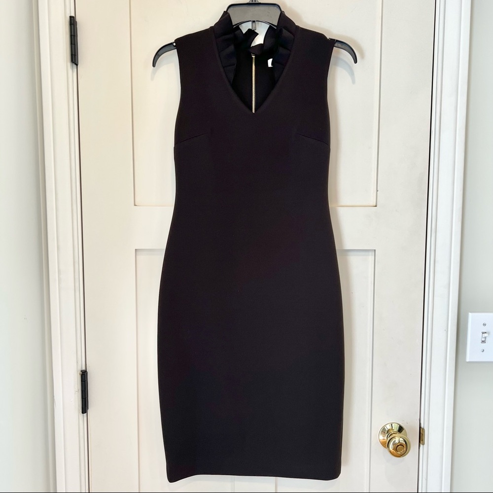 BLACK CALVIN KLEIN DRESS RUFFLE COLLAR DETAIL
